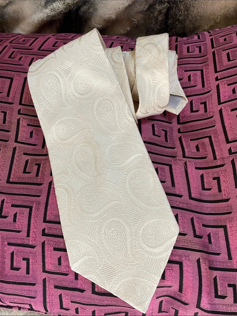 💯 Silk Hand Made In Italy 🇮🇹 Creamy Textured Shimmer Paisley Luxury Tie